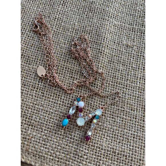 Personalized Letter M Necklace With Gemstones & Rose Gold Chain - Picture 7 of 9